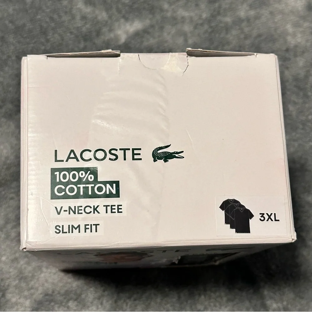 LACOSTE 3XL Men’s V-Neck Black Shirts 3-Pack Slim Fit XXXL Cotton